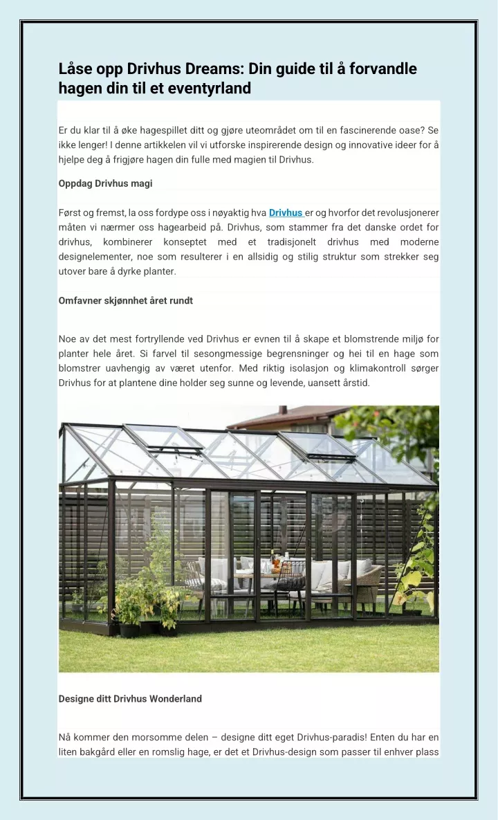 PPT - Låse opp Drivhus Dreams: Din guide til å forvandle hagen din til et eventyrland PowerPoint Presentation - ID:13154103
