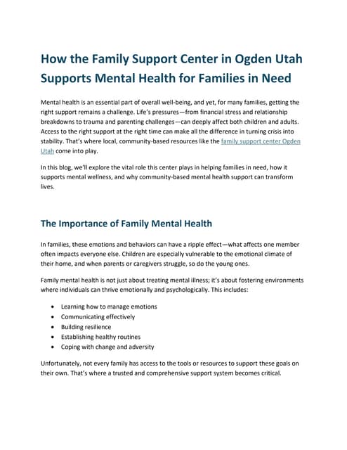 How the Family Support Center in Ogden Utah Supports Mental Health for Families in Need | PDF